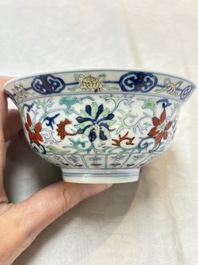 A Chinese doucai 'flower scroll' bowl, Yongzheng mark, 19/20th C.