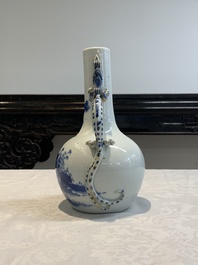 A pair of Chinese blue and white wine jugs with a chilong-form handle, possibly for the Vietnamese market, 19th C.