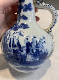A pair of Chinese blue and white wine jugs with a chilong-form handle, possibly for the Vietnamese market, 19th C.