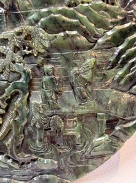 A fine Chinese spinach-green jade table screen with a gilt-cloisonn&eacute; stand, Qianlong