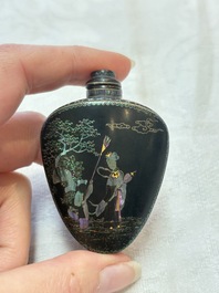 A Chinese lacquered and mother-of-pearl-inlaid 'Chang'e 嫦娥' snuff bottle, Qianlong mark and of the period