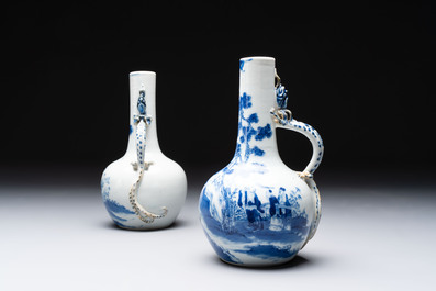 A pair of Chinese blue and white wine jugs with a chilong-form handle, possibly for the Vietnamese market, 19th C.