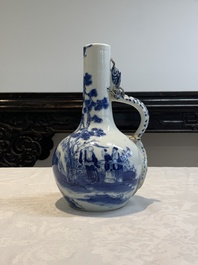 A pair of Chinese blue and white wine jugs with a chilong-form handle, possibly for the Vietnamese market, 19th C.