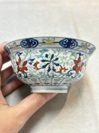 A Chinese doucai 'flower scroll' bowl, Yongzheng mark, 19/20th C.