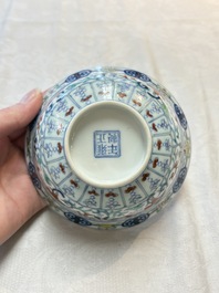A Chinese doucai 'flower scroll' bowl, Yongzheng mark, 19/20th C.