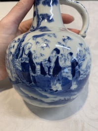 A pair of Chinese blue and white wine jugs with a chilong-form handle, possibly for the Vietnamese market, 19th C.