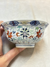 A Chinese doucai 'flower scroll' bowl, Yongzheng mark, 19/20th C.