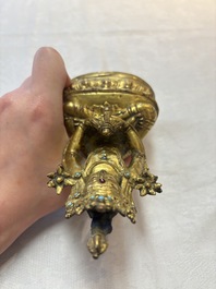 A Sino-Tibetan coral and turquoise-inlaid gilt-bronze Buddha Amitayus, 18th C.