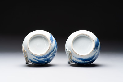 A pair of Chinese blue and white wine jugs with a chilong-form handle, possibly for the Vietnamese market, 19th C.