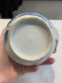 A pair of Chinese blue and white wine jugs with a chilong-form handle, possibly for the Vietnamese market, 19th C.