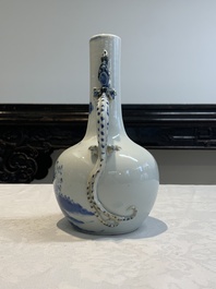 A pair of Chinese blue and white wine jugs with a chilong-form handle, possibly for the Vietnamese market, 19th C.