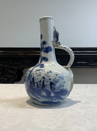 A pair of Chinese blue and white wine jugs with a chilong-form handle, possibly for the Vietnamese market, 19th C.