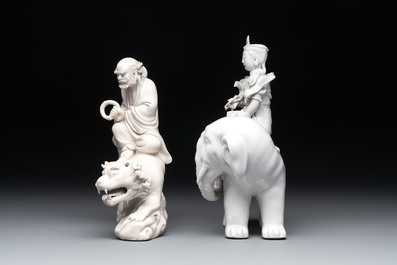 Four Chinese Dehua blanc de Chine figures, He Chaozong 何朝宗 mark, 20th C.
