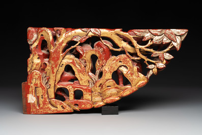 Six Chinese gilt and lacquered wooden panels, 19th C.