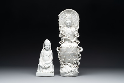 Four Chinese Dehua blanc de Chine figures, He Chaozong 何朝宗 mark, 20th C.