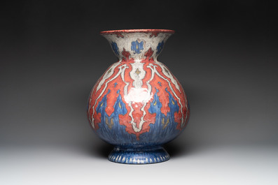 A large Art Nouveau-style vase with stylized floral design, plateelbakkerij Zuid-Holland, Gouda, 1927