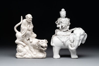 Four Chinese Dehua blanc de Chine figures, He Chaozong 何朝宗 mark, 20th C.