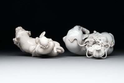 Four Chinese Dehua blanc de Chine figures, He Chaozong 何朝宗 mark, 20th C.