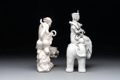 Four Chinese Dehua blanc de Chine figures, He Chaozong 何朝宗 mark, 20th C.