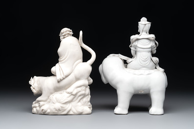 Four Chinese Dehua blanc de Chine figures, He Chaozong 何朝宗 mark, 20th C.