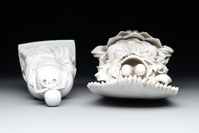 Four Chinese Dehua blanc de Chine figures, He Chaozong 何朝宗 mark, 20th C.