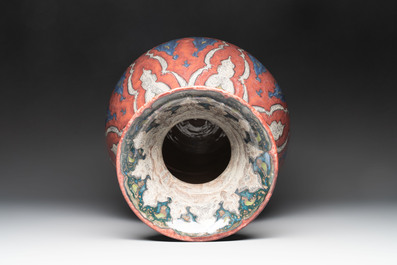 A large Art Nouveau-style vase with stylized floral design, plateelbakkerij Zuid-Holland, Gouda, 1927