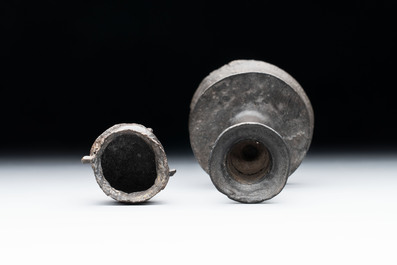 A miniature pewter candlestick and grape, excavated in Rotterdam, 16/17th C. or earlier