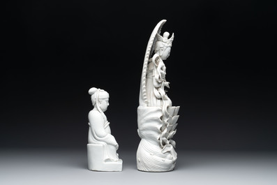 Four Chinese Dehua blanc de Chine figures, He Chaozong 何朝宗 mark, 20th C.