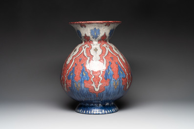 A large Art Nouveau-style vase with stylized floral design, plateelbakkerij Zuid-Holland, Gouda, 1927