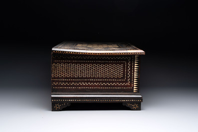 A Mudejar-style bone-inlaid wooden 'chess board' box, Spain, 17th C.