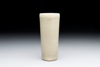 A rare Chinese Longquan celadon cylindrical vase, Southern Song