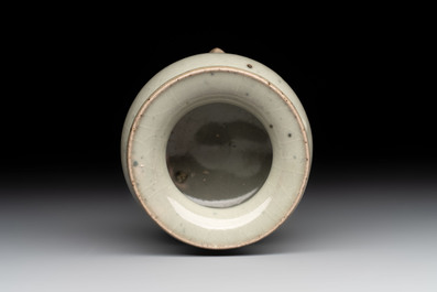 A small Chinese green-glazed 'jun' tripod censer, Hebi, Song/Yuan