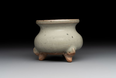 A small Chinese green-glazed 'jun' tripod censer, Hebi, Song/Yuan
