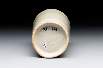 A rare Chinese Longquan celadon cylindrical vase, Southern Song