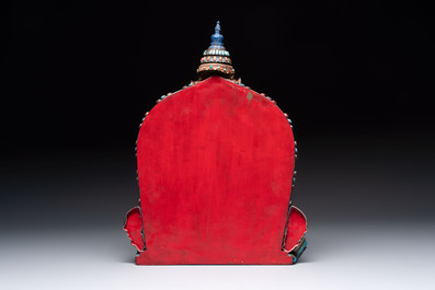 A fine large Nepalese red coral and precious stone-inset brass and silver filigree 'Bhairava' mask, 19th C.
