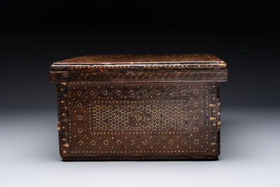 A Hispano-Moresque bone-inlaid wooden chest, Spain, 16/17th C.
