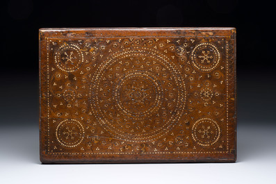 A Hispano-Moresque bone-inlaid wooden chest, Spain, 16/17th C.