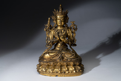 An extremely rare and fine Chinese gilt-bronze Buddha, inscribed 大明正統己未金川比丘昌靜捐資命工造, Zhengtong mark and of the period, dated 1439