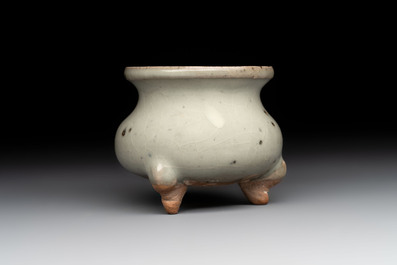 A small Chinese green-glazed 'jun' tripod censer, Hebi, Song/Yuan