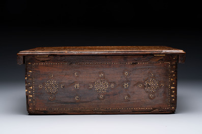 A Hispano-Moresque bone-inlaid wooden chest, Spain, 16/17th C.