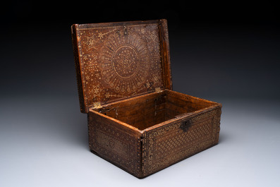 A Hispano-Moresque bone-inlaid wooden chest, Spain, 16/17th C.