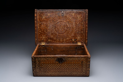 A Hispano-Moresque bone-inlaid wooden chest, Spain, 16/17th C.