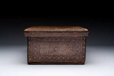 A Hispano-Moresque bone-inlaid wooden chest, Spain, 16/17th C.