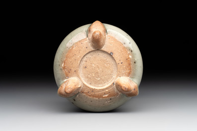 A small Chinese green-glazed 'jun' tripod censer, Hebi, Song/Yuan
