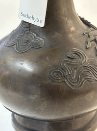 A pair of Chinese or Vietnamese gold-splashed bronze garlic-mouth 'dragon' vases, with seal mark, 17/18th C.