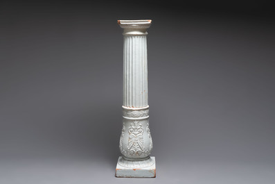 An unusual white-glazed faience column, Germany, 18th C.