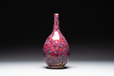 A Chinese flamb&eacute;-glazed bottle vase, 19th C.