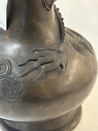 A pair of Chinese or Vietnamese gold-splashed bronze garlic-mouth 'dragon' vases, with seal mark, 17/18th C.