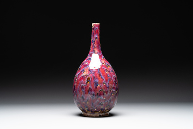 A Chinese flamb&eacute;-glazed bottle vase, 19th C.