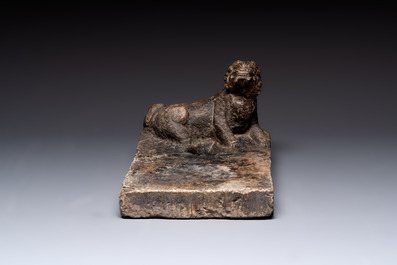 A large Chinese 'Buddhist lion' ink stone, Ming